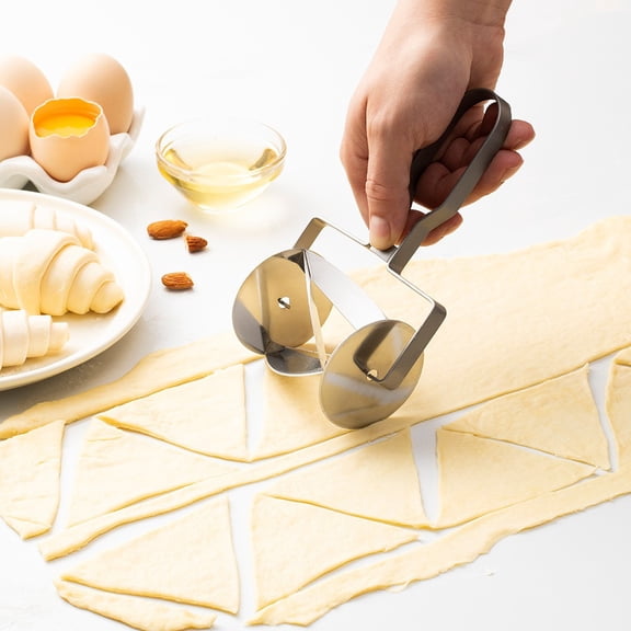 SouMaox Stainless Steel Croissant Cutter, Efficient Rolling, Pastry Dough Slicer, Uniform Triangle Shaping for Baking