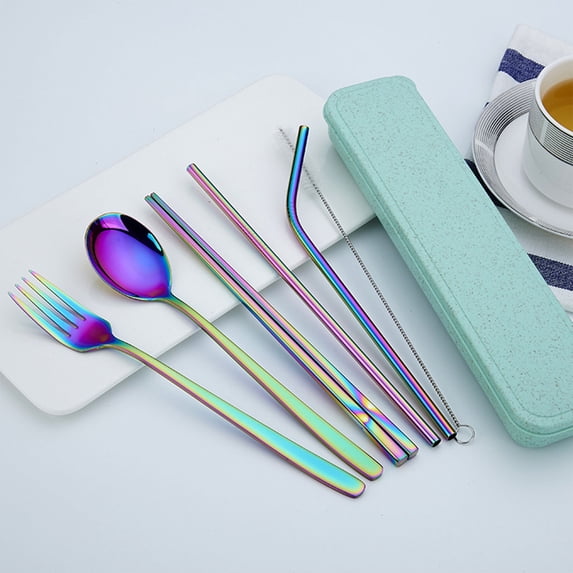 SouMaox Stainless Steel Cutlery Mirror Polished Titanium Tableware Set Portable Reusable Utensils for Travel Camping Office Picnic Use