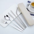 thumbnail image 1 of SouMaox Stainless Steel Cutlery Mirror Polished Titanium Tableware Set Portable Reusable Utensils for Travel Camping Office Picnic Use, 1 of 9