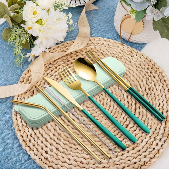 SouMaox Stainless Steel Cutlery Set Portable Reusable Utensils Mirror Polished Flatware Travel Dining Kit for Outdoor Camping Picnics