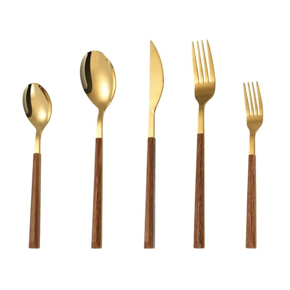 SouMaox Stainless Steel Cutlery Set Wood Grain Handle Reusable Flatware Utensils Silverware Spoon Fork Kit Sustainable Dining Essentials