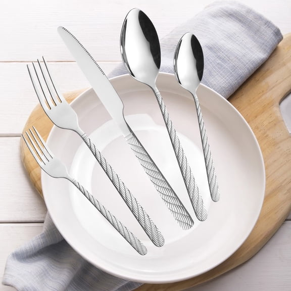 SouMaox Stainless Steel Cutlery, Twisted Rope Handle Flatware, Metal Utensils, Western Dining Tableware for Outdoor Picnic Camping Travel