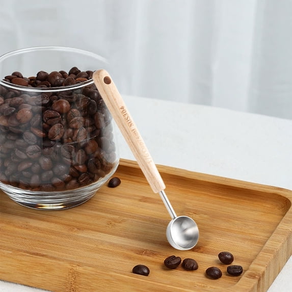 SouMaox Stainless Steel Measuring Scoop Wooden Handle Coffee Spoon Baking Tool Seasoning Dipper for Kitchen Pantry
