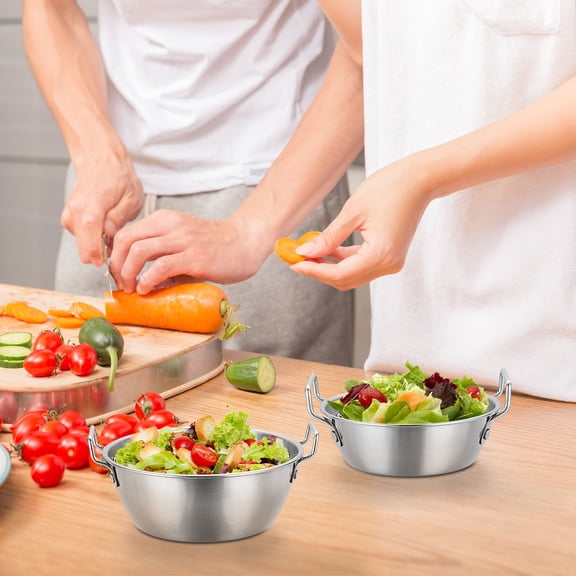 SouMaox Stainless Steel Salad Bowl Double Ear Mixing Basin Metal Serving Dish Kitchenware Soup Container Rustic Farmhouse Dining Essential