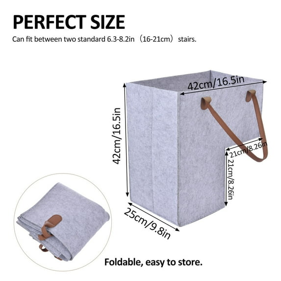 SouMaox Staircase Organizer Basket, Foldable Step Storage Bin, Synthetic Leather Handle Caddy, Space Saving Home Laundry Toy Container