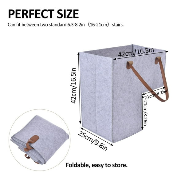 SouMaox Staircase Organizer Basket, Foldable Step Storage Bin, Synthetic Leather Handle Caddy, Space Saving Home Laundry Toy Container