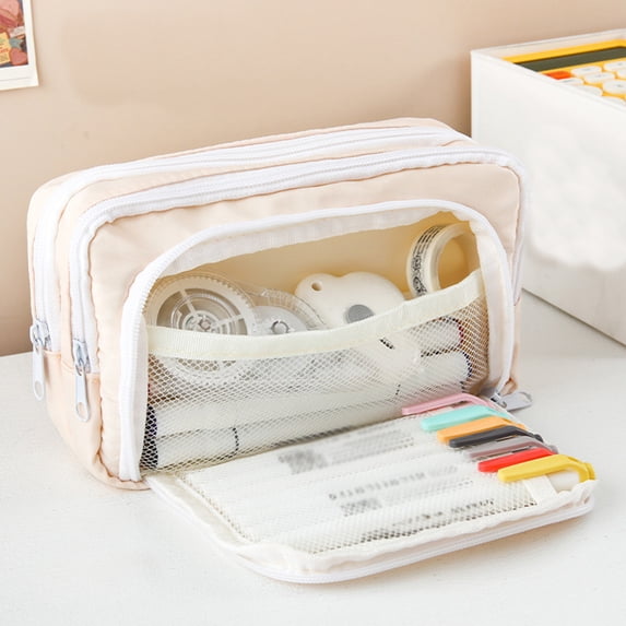 SouMaox Stationery Pouch, Stretchy Reversible Fabric, Zippered Pen Box, Organizing Writing Supplies for Desktop Workspace