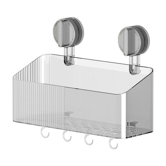 SouMaox Suction Cup Storage Box, Clear Plastic Organizer, No Drill Installation, Bathroom Sink Wall Mounted Rack for Household Organization