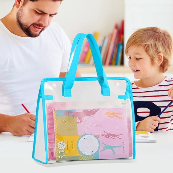 SouMaox Transparent Document Tote, Water-Resistant Handheld File Organizer, Portable Briefcase Stationery Storage for Office Homework Carrying