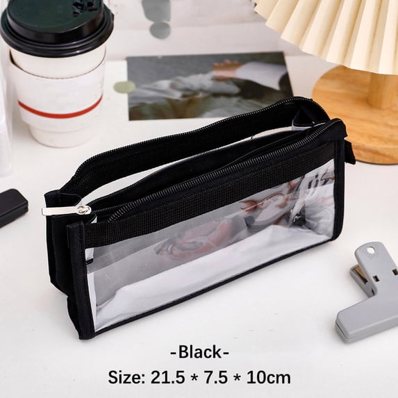 SouMaox Transparent Pencil Case, Visible Large Capacity Stationery Pouch, Portable Zippered Storage Bag for Office Desktop Organization