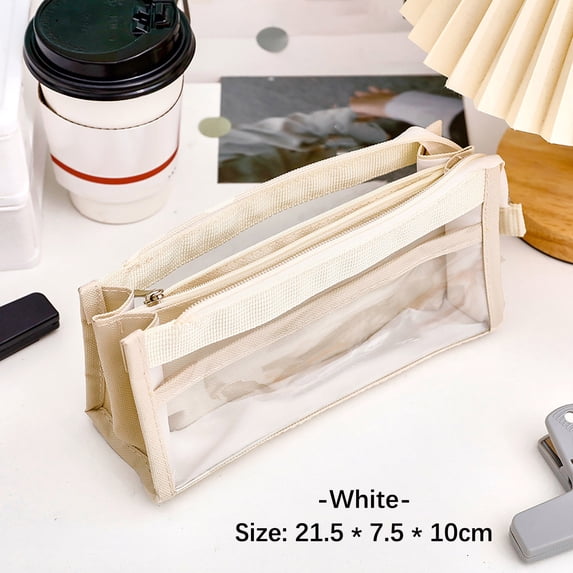SouMaox Transparent Pencil Case, Visible Large Capacity Stationery Pouch, Portable Zippered Storage Bag for Office Desktop Organization
