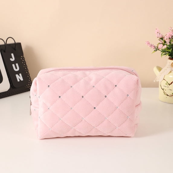 SouMaox Velvet Sequin Pouch Pattern Glitter Case Portable Stationery Storage Organizer for Desktop Items
