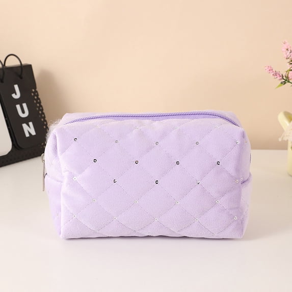 SouMaox Velvet Sequin Pouch Pattern Glitter Case Portable Stationery Storage Organizer for Desktop Items