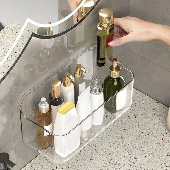 SouMaox Wall Mounted Organizer Acrylic Floating Caddy Shower Shelf Adhesive Storage Bin Drainage Rack for Bathroom Kitchen Home Organization