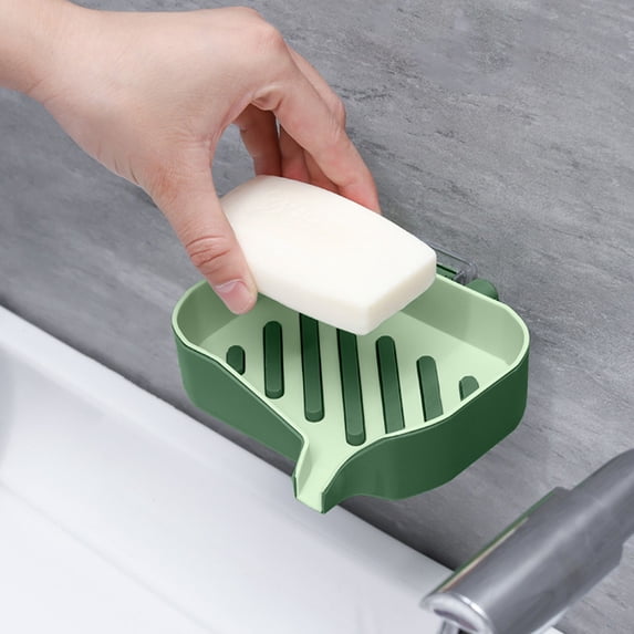 SouMaox Wall Mounted Soap Dish Double Layer Drainage Rack Adhesive Storage Holder for Bathroom Kitchen Laundry Room