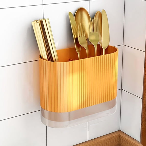 SouMaox Wall Mounted Tableware Organizer Hollow Drainage Kitchen Utensil Caddy Storage Holder Spoon Fork Basket for Home Counter Picnic