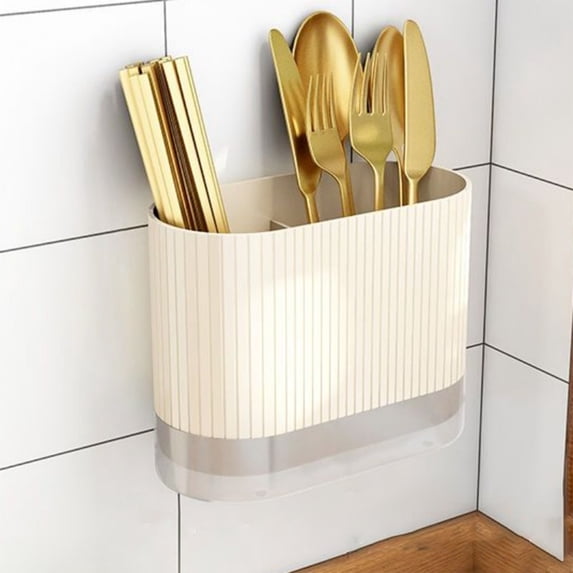 SouMaox Wall Mounted Tableware Organizer Hollow Drainage Kitchen Utensil Caddy Storage Holder Spoon Fork Basket for Home Counter Picnic