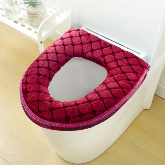 SouMaox Washable Toilet Seat Cover, Zippered Embroidery Soft Mat, Multi-Purpose Decorative Cushion for Bathroom Toilets