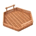 thumbnail image 1 of SouMaox Woven Wicker Style Basket Kitchen Countertop Produce Organizer Round Plastic Rattan Tray Decorative Bread Snack Holder Home Decor, 1 of 6