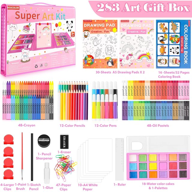 Soucolor Art Supplies, 283 Pieces Drawing Set Art Kits with Trifold
