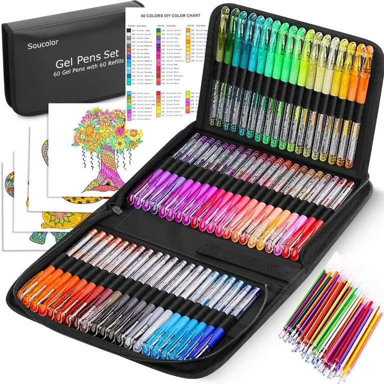Soucolor Glitter Gel Pens for Adult Coloring Books 120 Pack 60