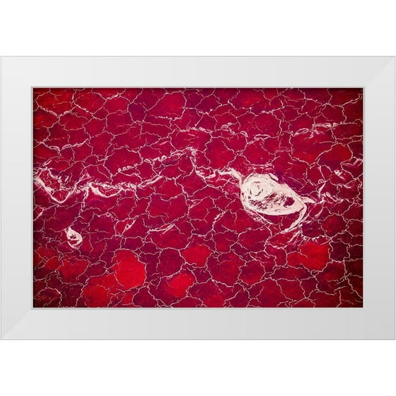 Souders, Paul 24x17 White Modern Wood Framed Museum Art Print Titled - Africa-Tanzania-Aerial view of patterns of red algae and salt formations in shallow salt waters