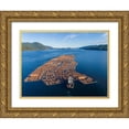 thumbnail image 1 of Souders, Paul 24x19 Gold Ornate Wood Framed with Double Matting Museum Art Print Titled - Canada-British Columbia-Campbell River-Aerial view of tugboat pushing boom of freshly cut logs, 1 of 4