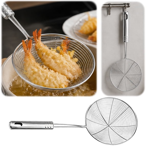 Souew 16 Inch Stainless Steel Fine Mesh Strainer, Food Grade Wire Skimmer Ladle With Long Heat Resistant Handle, Multi Purpose For Pasta Noodles Frying Vegetables Kitchen Cooking Dishwasher Safe