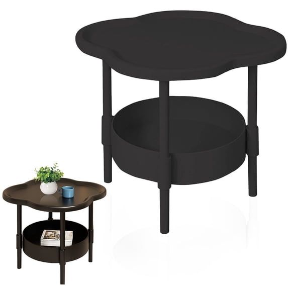 Souew 2-Tier Plastic Side Table, 16.5In Small End Table With Removable Tray, Compact Space Saving Nightstand, Easy Assemble For Living Room Bedroom Balcony Indoor Outdoor Use(Black)
