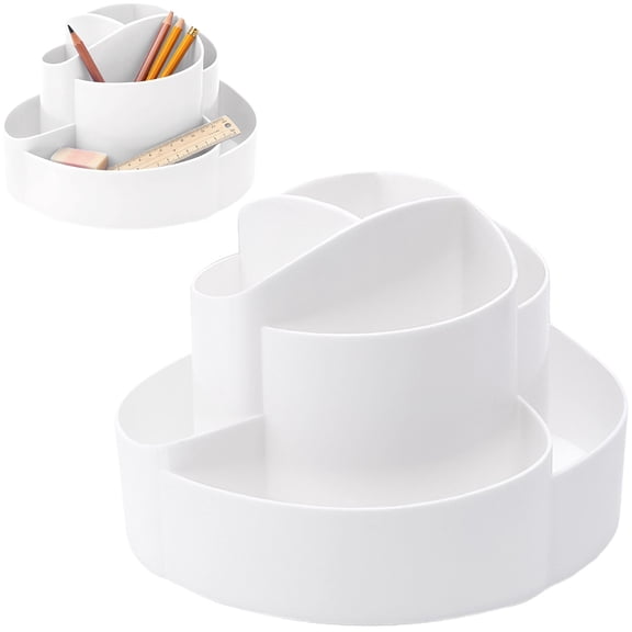 Souew 360 Degree Rotating Desk Organizer, Dual-Purpose Pencil Pen Holder, Rotating Desk Pen Organizer with 9 Compartments, Marker Caddy Pencil Cup for Office, Home, S-chool(White)