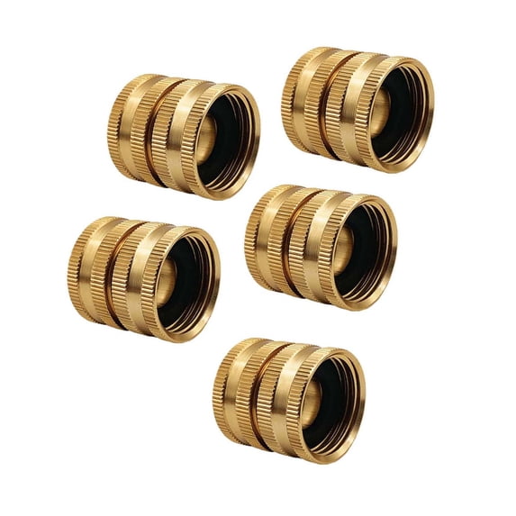 Souew 5Pc Solid Brass Double Female Garden Hose Connector, 2 Way Female To Female Water Hose Fitting Adapter, Heavy Duty Brass Coupling For Garden Hose Faucet Connection