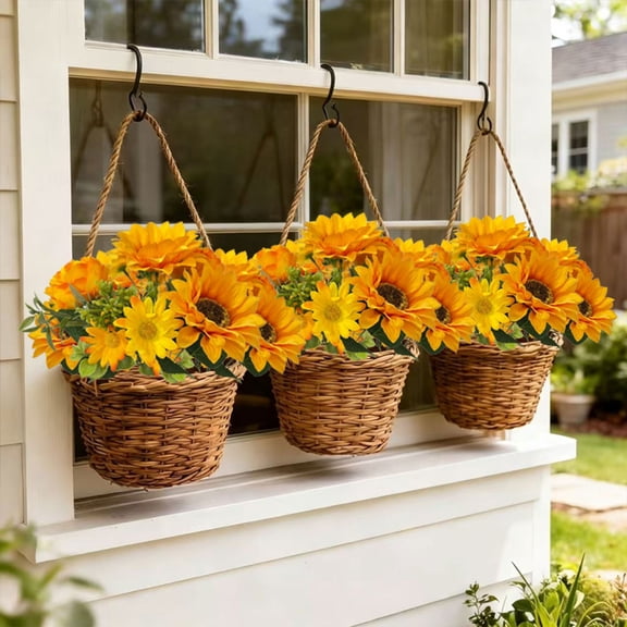 Souew 6 Heads Artificial Sunflower Flowers, Yellow Fake Silk Sunflower Bouquet, Realistic Faux Flowers for Table Home Wedding Party Decoration