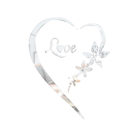 Souew Acrylic Heart Shaped Mirror Wall Sticker (Silver), 3D Acrylic Mirror Wall Decor Stickers Heart Shaped DIY Self Adhesive Wall Art Decals Home Removable Decorations