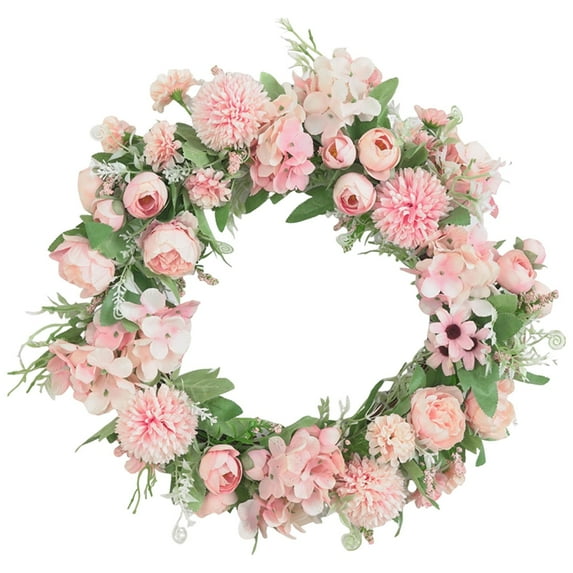 Souew Artificial Floral Wreath Door Ornament, Light Pink, Wreath Door Decoration Themed Colorful Wreath Window Display Wedding Decoration 40Cm