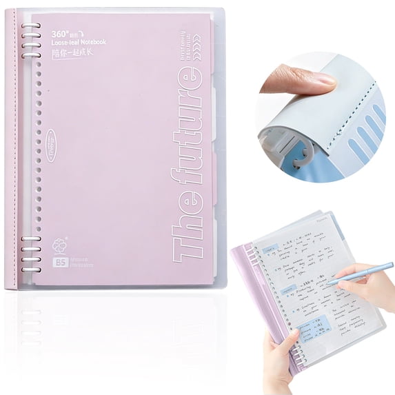 Souew B5 Soft Cover Loose Leaf Notebook, Pink 10×8In Detachable Lined Journal, 60 Sheets 180° Flat Lay Notebook For Students S-Chool Study