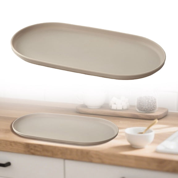 Souew Beige Small Tray , Oval Tray for Kitchen Counter, Countertop Organizer, Coffee Accessory, Bar, Serving Seasoning, Salt and Pepper, Soap, Perfume.