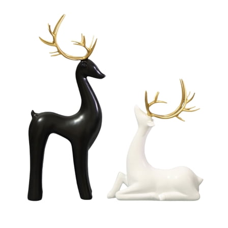 Souew Black and white deer ornament, Christmas Reindeer Figurines Set Modern Deer Statues For Holiday Decor