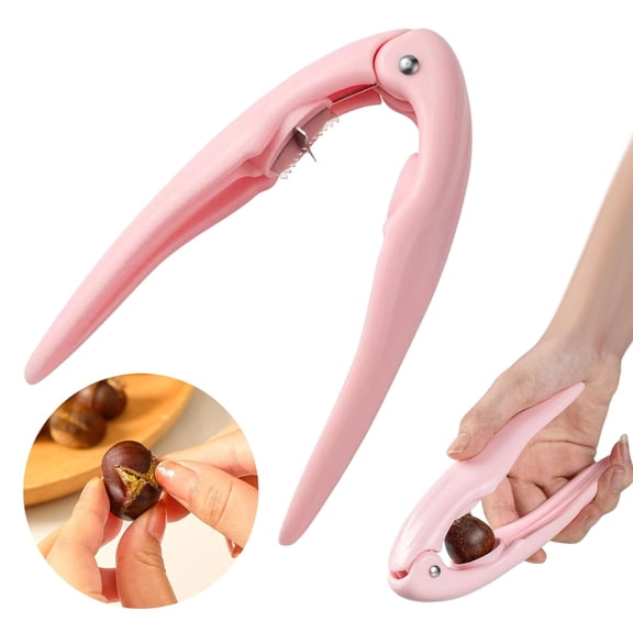 Souew Chestnut Peeler, Nut Tongs Chestnut Clip, Dried Fruit Bottle Opener, Kitchen Tools Multi-Functional Chestnut Opener Walnut Walnut, Non-Slip Handle(Pink)