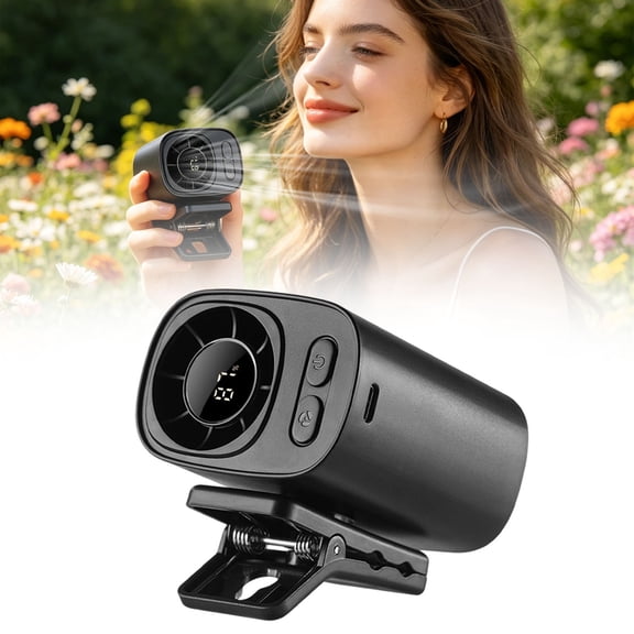 Souew Clip on Portable Fan, Portable Stroller Fan, Portable Car Ac, 2026 Car Clip on Air Conditioner Fan with Led Display, Portable Mini Cooling System for Auto Vehicle Usb Rechargeable (Black)