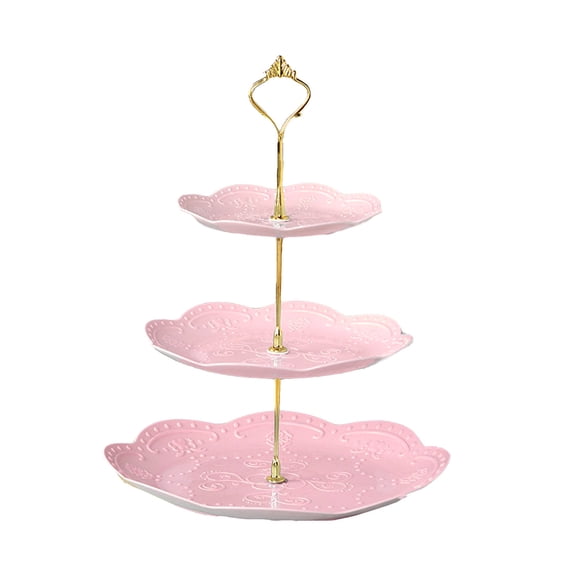 Souew Creative Plastic Dried Fruit Stand Pink Dessert Plate Multi-Functional Snack Cake Serving Tray For Home Party Table Decoration