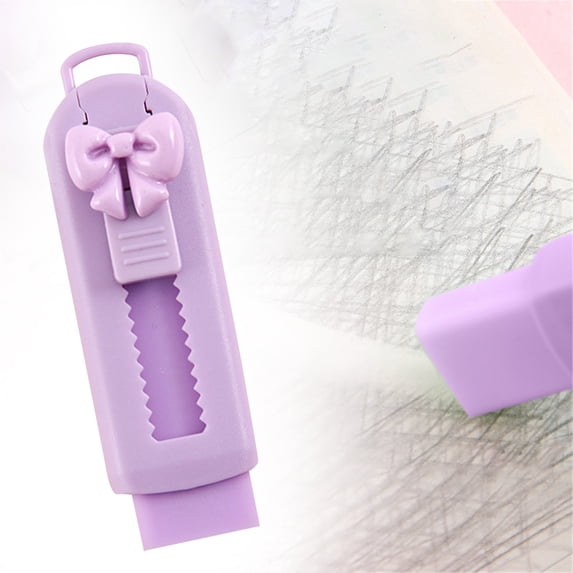 Souew Cute Eraser, Sliding Retractable Pencil Eraser with Plastic Sleeve, Large White Erasers for Schol Office, Art Erasers for Drawing(Purple)