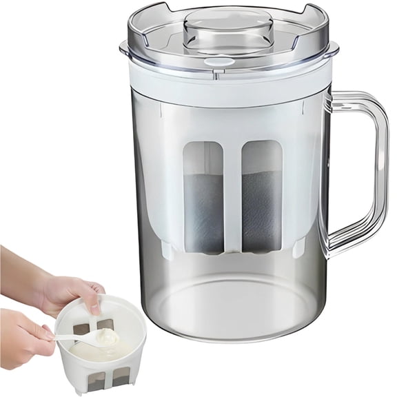 Souew Greek Yogurt Strainer with Lid, Large Capacity Yogurt Maker Filter with Fine Mesh Bag, Whey Separator Kitchen Tool for Thick Yogurt Soybean Milk Kefir Cheese Soup Fruit Juice Coffee