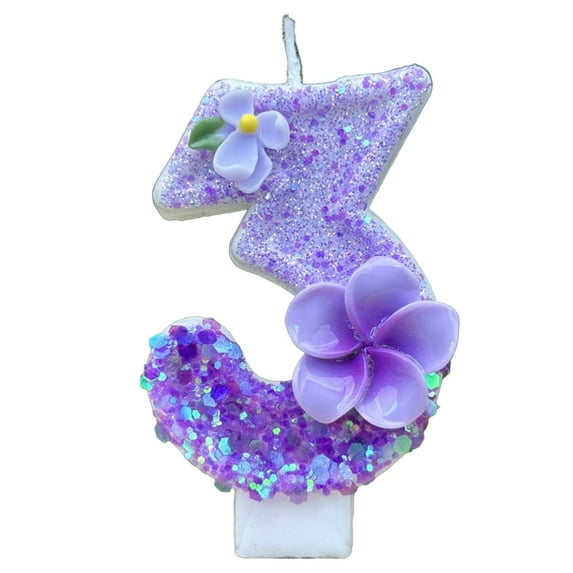 Souew Number Candle 3, Birthday Number Candle Purple Flower Birthday Number Candle Glittering Charming Number Candle Paraffin Number Candle for Girls Boys Birthday Anniversary,Event & Party