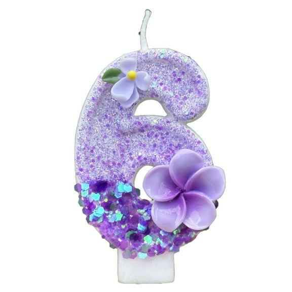 Souew Number Candle 6, Birthday Number Candle Purple Flower Birthday Number Candle Glittering Charming Number Candle Paraffin Number Candle for Girls Boys Birthday Anniversary,Event & Party