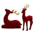 thumbnail image 1 of Souew Red Deer Ornament Set B, Christmas Velvet Reindeer Figurines Set Red & Green Deer Ornaments with Gold for Xmas Decor Tabletop Display, 1 of 5