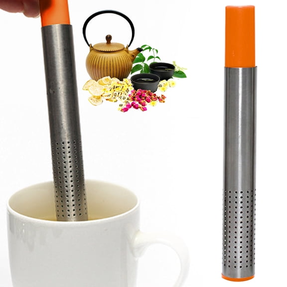 Souew Tea Infuser for Loose Leaf, Stainless Steel Infuser Stick with Fine Mesh, Long Handle Strainer, Reusable Steeper for Coffee, Spices(Orange)