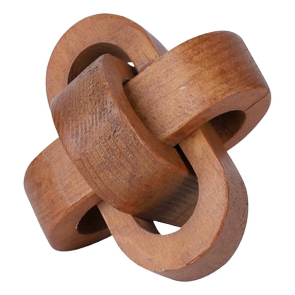Souew Three-Ring Wooden Home Art Ornament, Wide Frame, 9*9*9 Cm, Wood Knot Decor 3 Wood Chain Decor Hand Carved Decorative Natural Wooden Knot for Coffee Table Entryway Modern Farmhouse Shelf