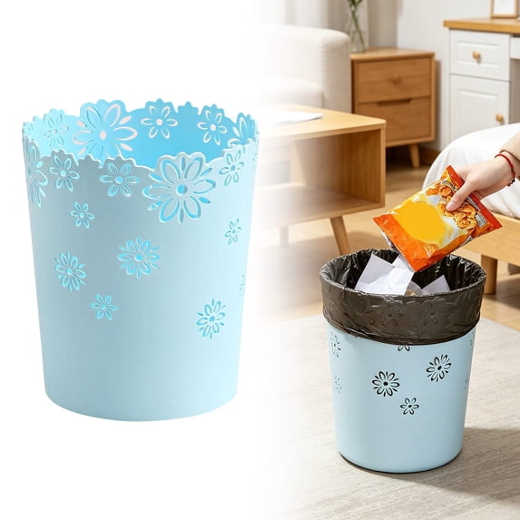 Souew Trash Can, Plastic Garbage Bin, Small Blue, Round No Lid, Lightweight Waste Basket for Kitchen Bathroom Toilet Bedroom Office