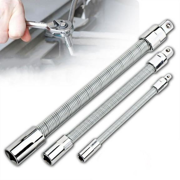 Souew Universal Socket Wrench, Flexible Socket Extension, 3 Pieces, 1/2 Inch, 3/8 Inch, 1/4 Inch Drive, Metal Extensions with Flexible Shafts, Hand Tool Set (Silver)