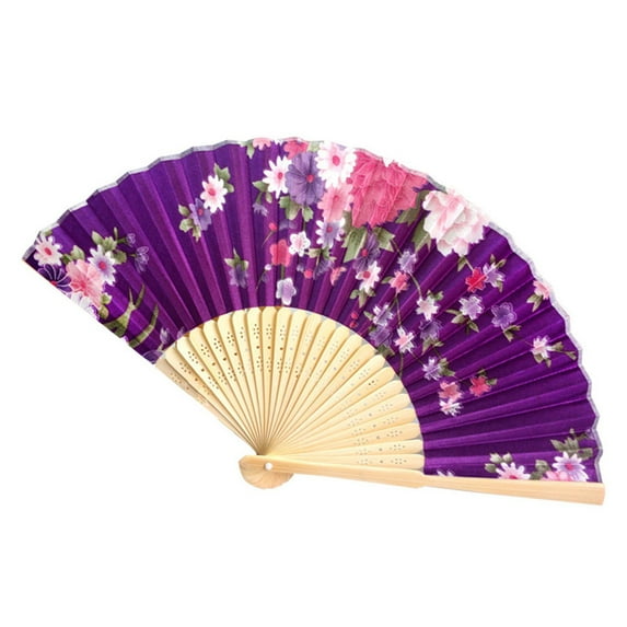 Souew Women'S Satin Fan #5, Vintage Bamboo Folding Hand Held Flower Fan Chinese Dance Party Pocket Gifts